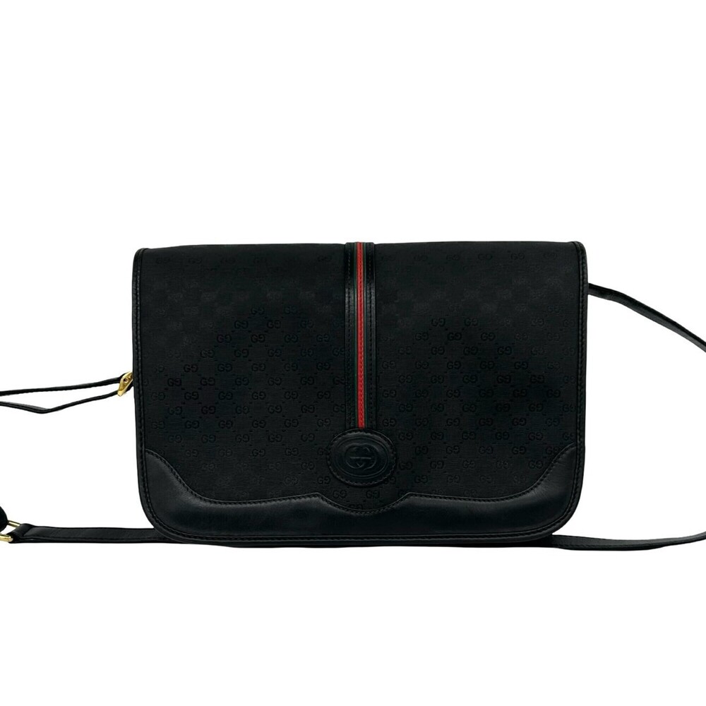 GUCCI Old Gucci Sherry Line Micro GG Logo Leather Shoulder Bag Pouch Black c2169